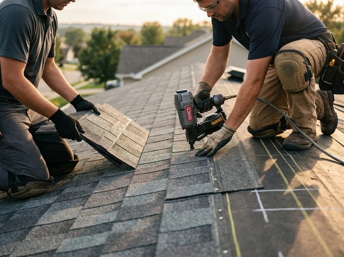 Professional roofer working on a residential roof in Lincolnia